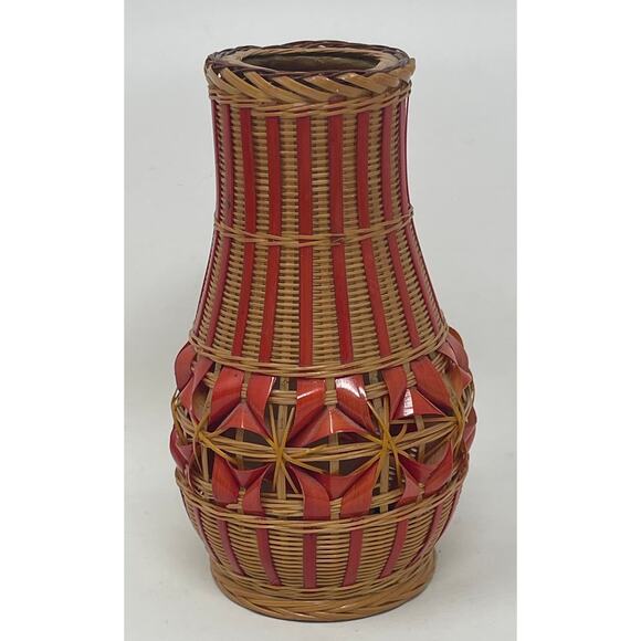 Vintage Woven Wicker Miniature Vase Shanghai Handicrafts Basket Ceramic Inside - Picture 2 of 7